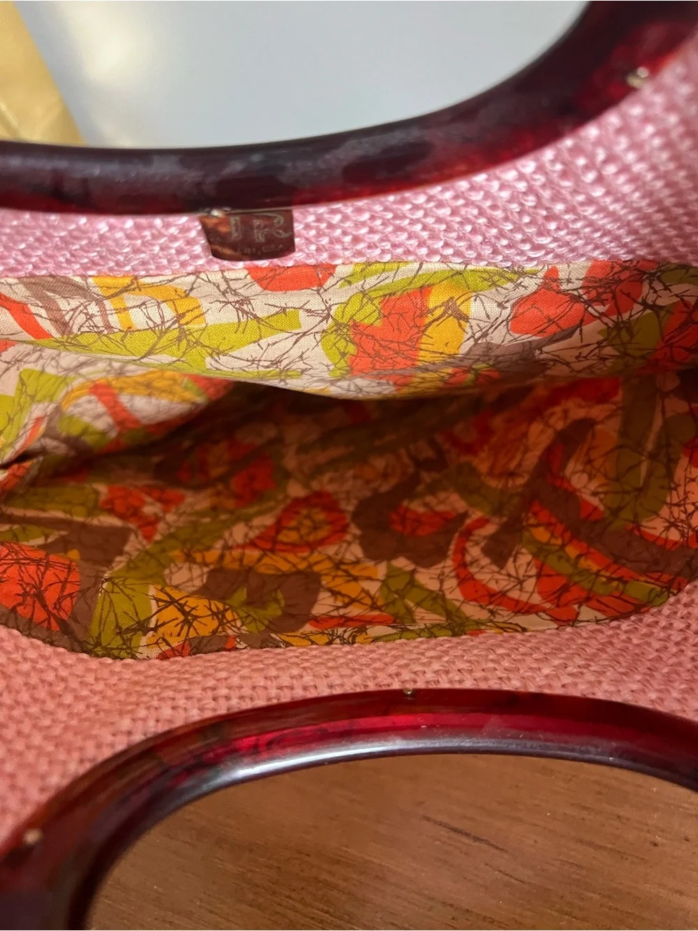 Vintage Pink Woven Tote Bag with Oval Handle